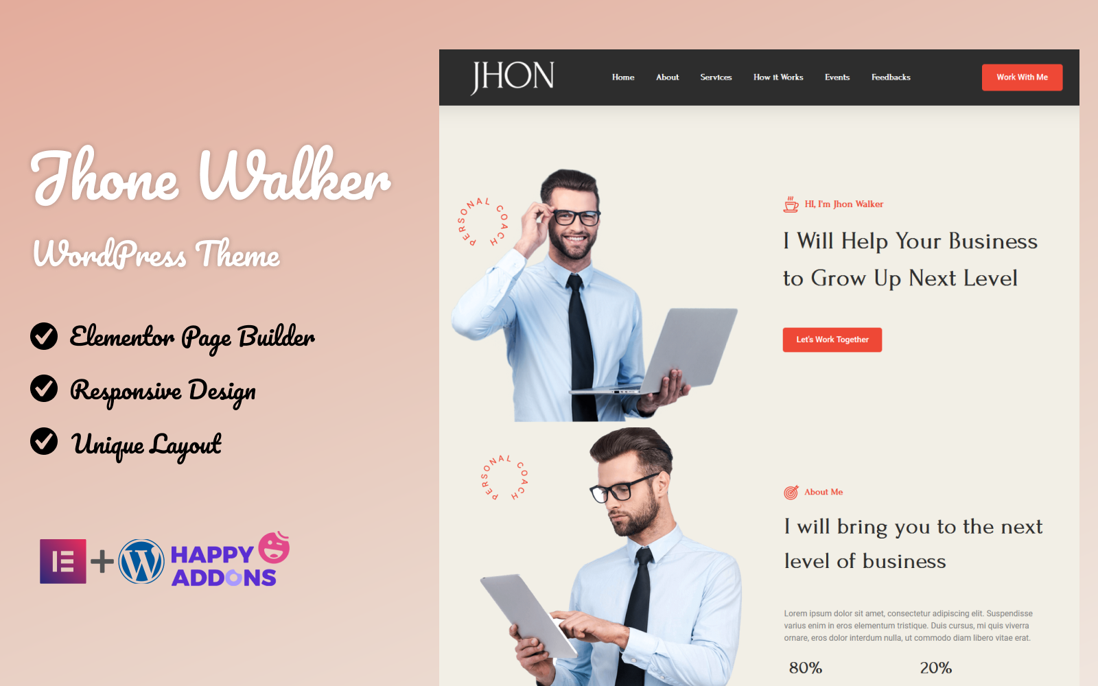 Шаблон Wordpress Jhon Walker Personal Advisor WP Landing Page Theme WordPress