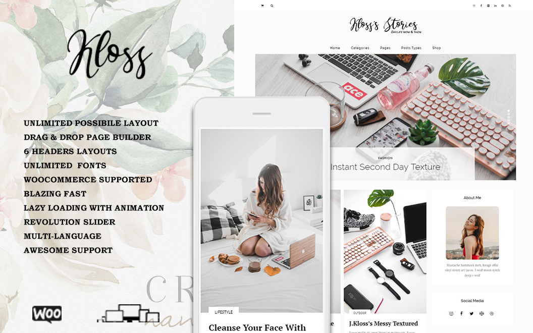 Шаблон WordPress Kloss - Elegant WordPress Blog Theme Theme WordPress
