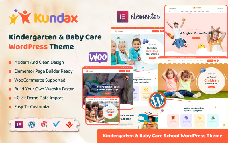 Шаблон Wordpress Kundax - Kindergarten Baby Care Children Theme WordPress
