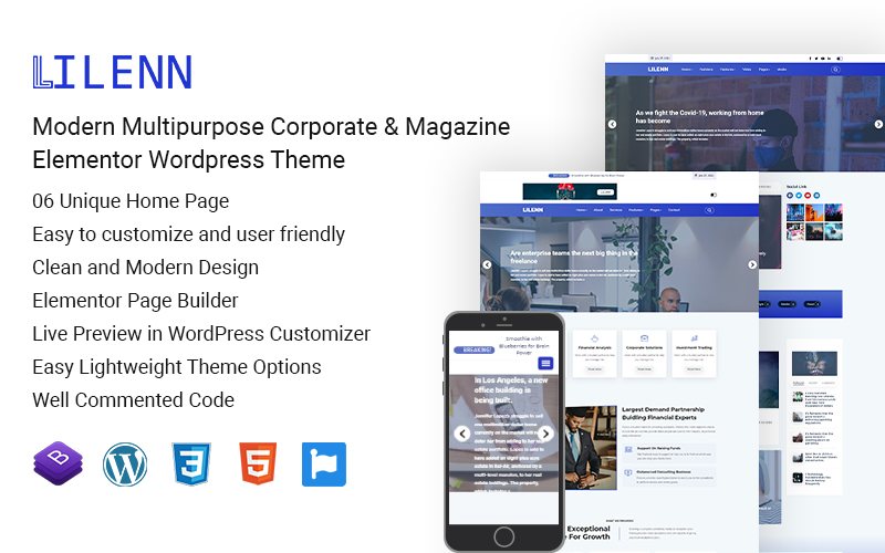 Шаблон WordPress Lilenn-Modern Multipurpose Corporate & Magazine Elementor WordPress Theme Theme WordPress