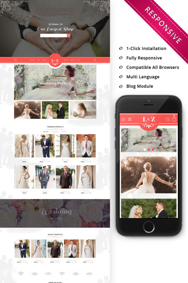 Шаблон OpenCart  L&Z Wedding Store - Responsive 
