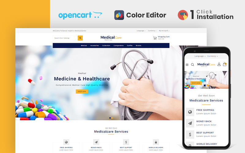 Шаблон OpenCart  Medical Care Medicine Store 