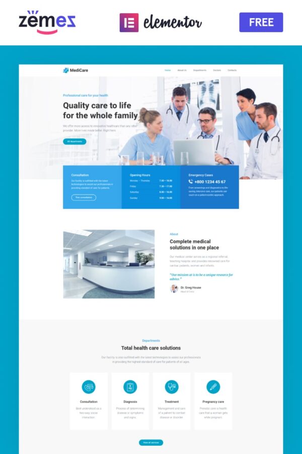 Шаблон Wordpress MediCare - FREE medical doctor Theme WordPress