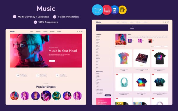 Шаблон OpenCart  Music - Music Store, Musical Instruments, and Accessories Multipurpose Opencart Theme 