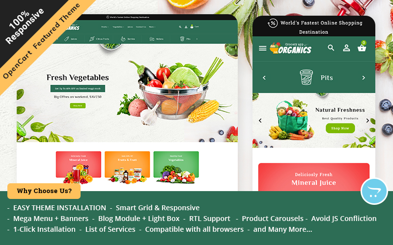 Шаблон OpenCart  Organic Opencart Responsive Theme for Online Grocery Store 