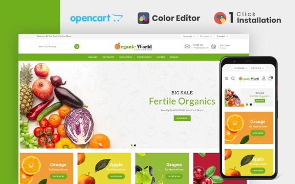 Шаблон OpenCart  Organic World Grocery Store 