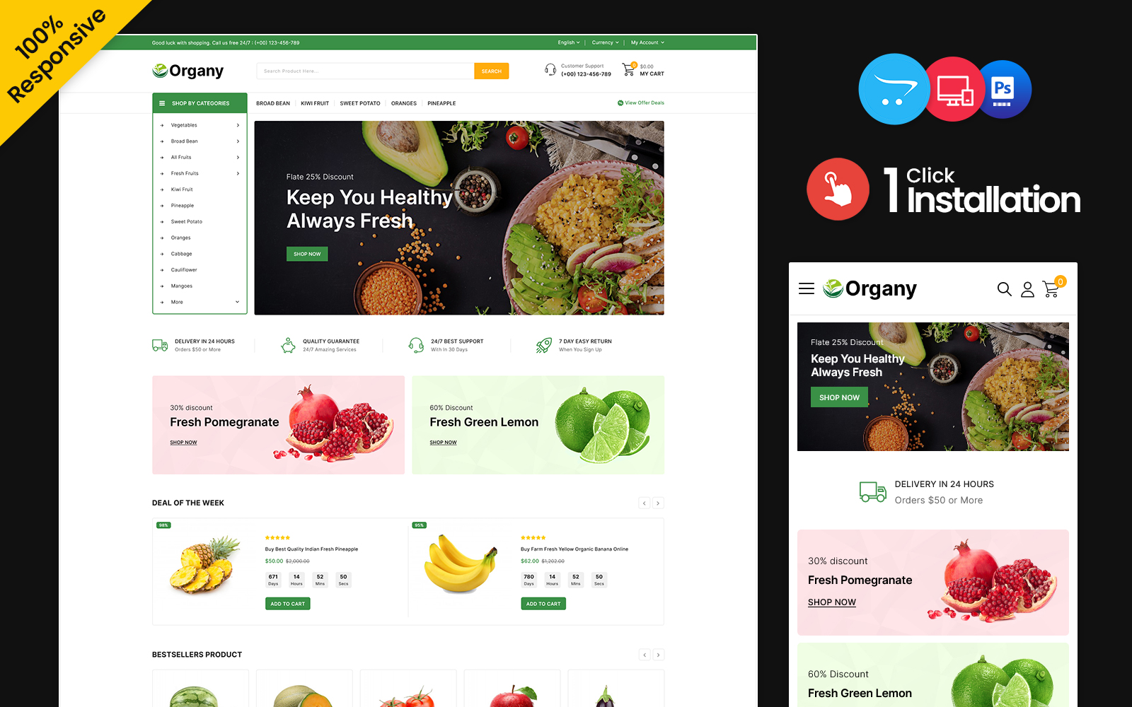 Шаблон OpenCart  Organy - Grocery and Food Multipurpose Responsive Opencart Store 