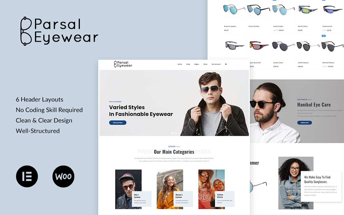 Шаблон WordPress Parsal - Fashion Eyewear | Prescription Glasses & Sunglasses Theme WordPress