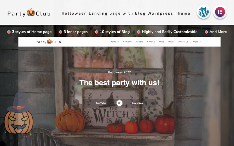 Шаблон Wordpress Party Club - Halloween Multifunctions Landing page with Blog Wordpress Theme Theme WordPress