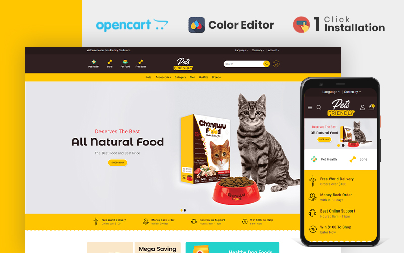 Шаблон OpenCart  Pets Friendly Pet Store Opencart Theme 