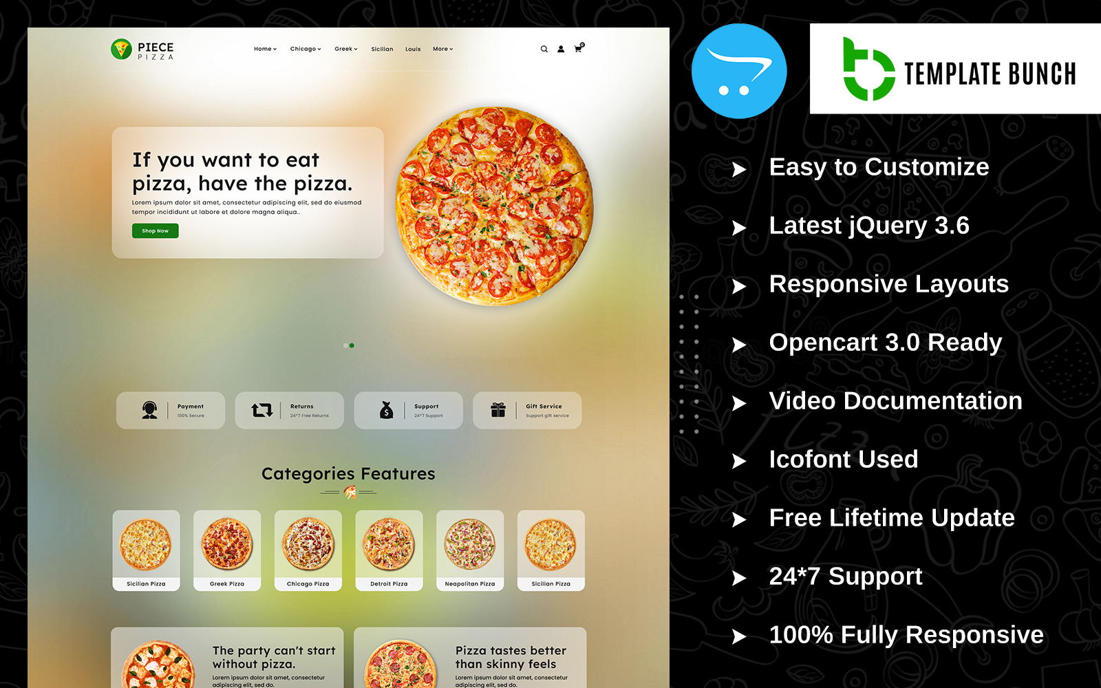 Шаблон OpenCart  Piece Pizza - Responsive OpenCart Theme for eCommerce 