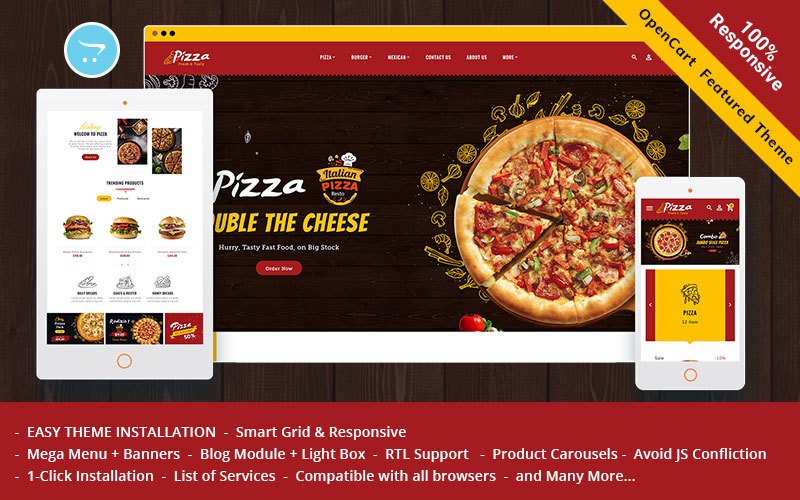 Шаблон OpenCart  Pizza - OpenCart Theme for Online Pizza & Fast Food Store 