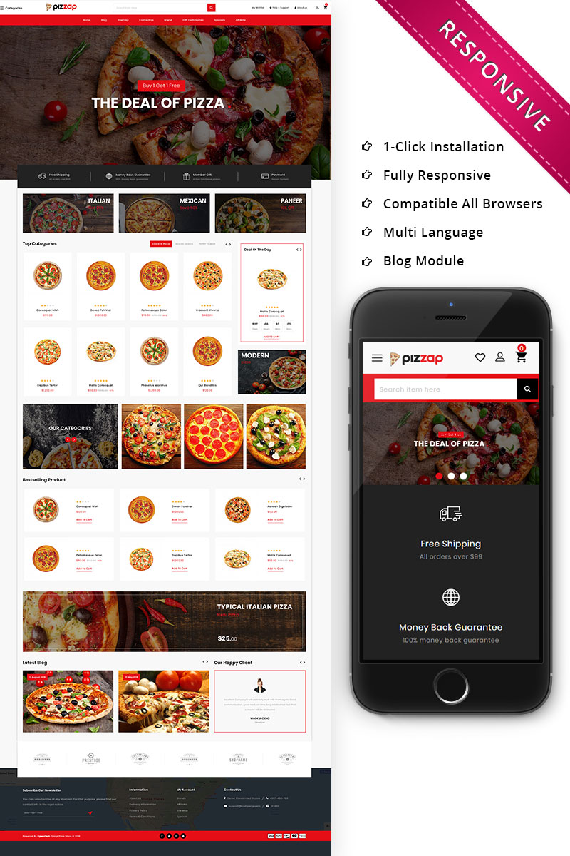 Шаблон OpenCart  Pizzap - The Pizza Store 