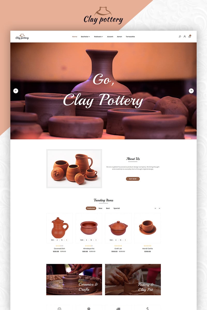 Шаблон OpenCart  Pottery Pot Ceramics Art Store Opencart Template 