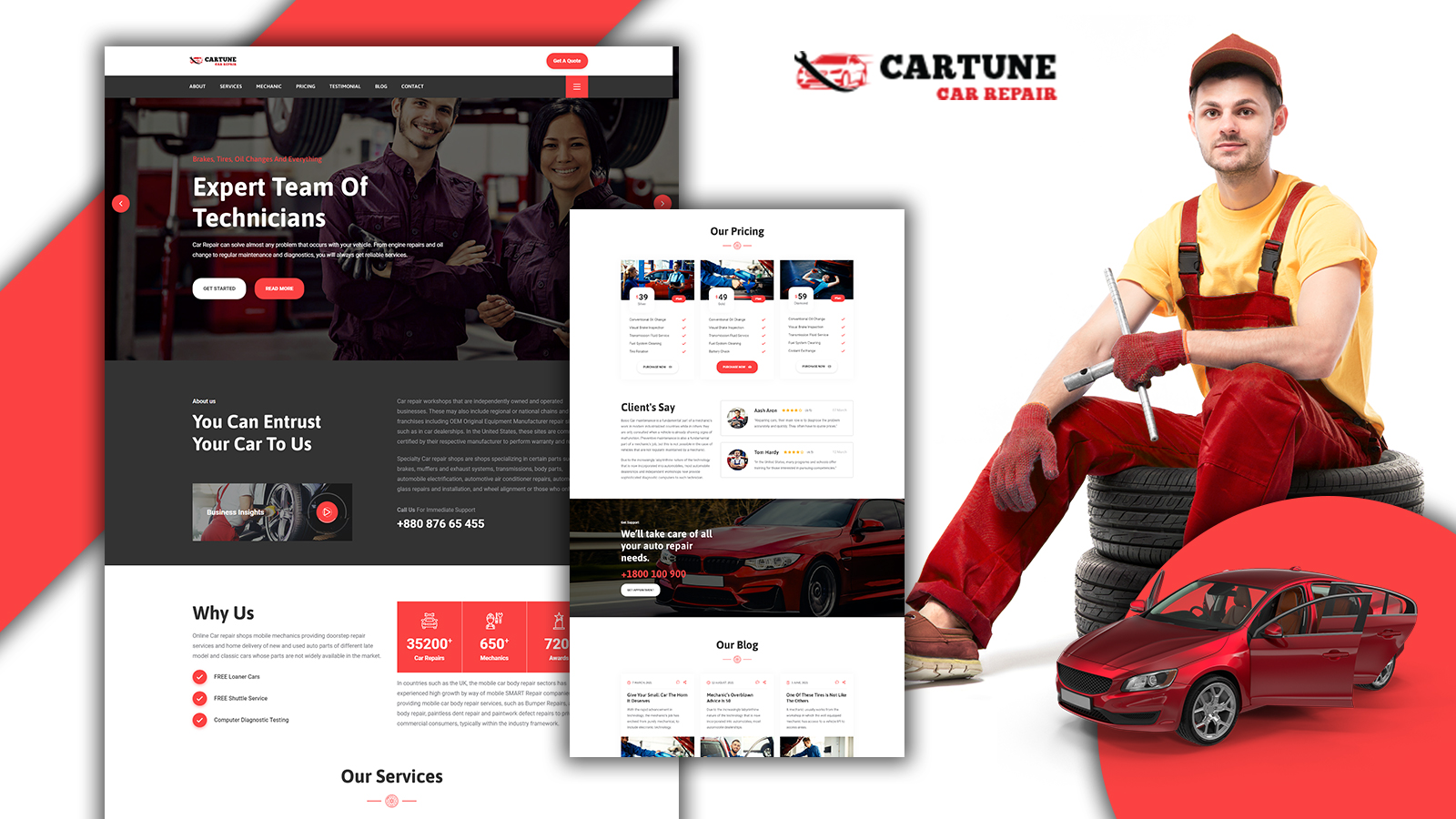Шаблон Wordpress Powar-Cartune Car Repair Services Landing Page Theme WordPress