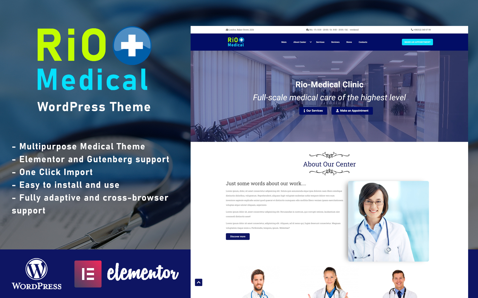Шаблон Wordpress Rio-Medical - Medical Center Landing Page Theme WordPress