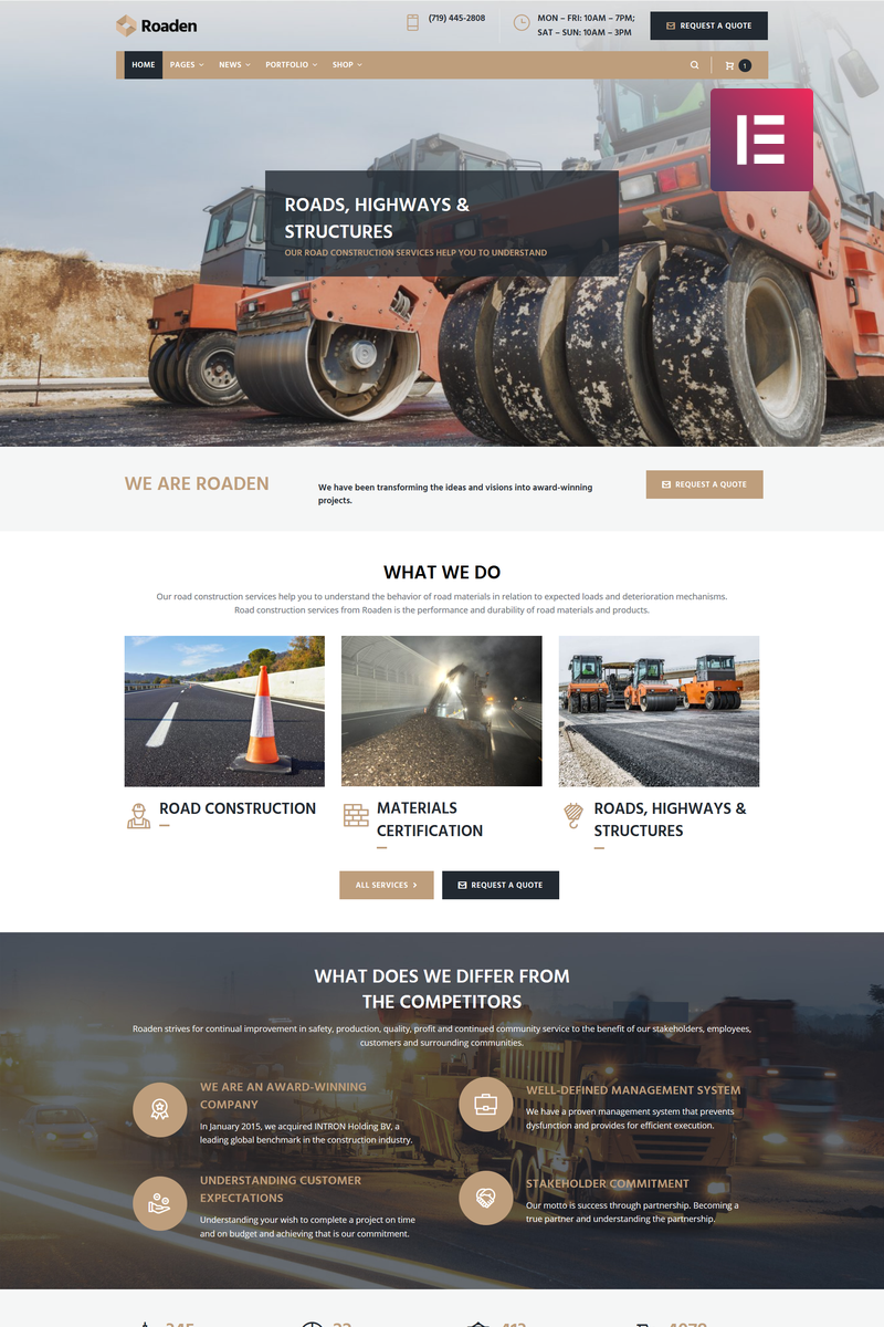Шаблон WordPress Roaden - Road Construction WordPress Elementor Theme Theme WordPress