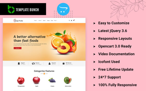 Шаблон OpenCart  Scoop Fruits - Responsive OpenCart Theme for eCommerce 