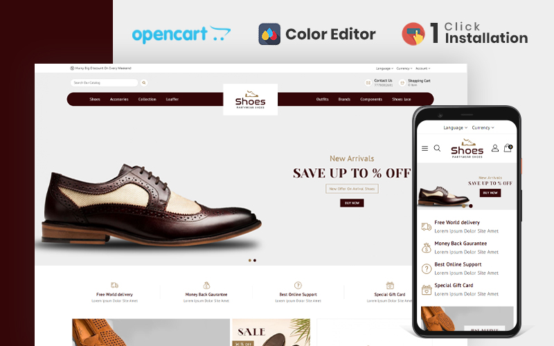 Шаблон OpenCart  Shoes Store Responsive Opencart Theme 