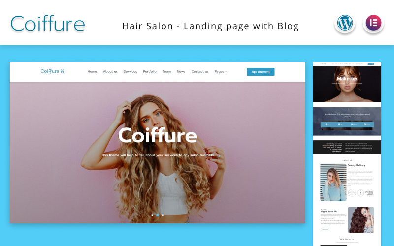 Шаблон Wordpress ?oiffure - Hair Salon Landing Page with Blog Theme WordPress