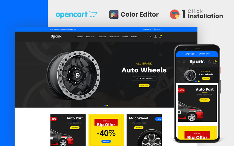 Шаблон OpenCart  Spark Auto Parts Store 