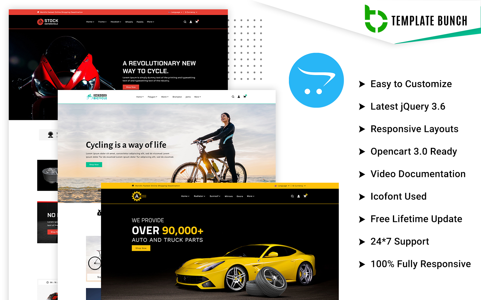 Шаблон OpenCart  StockAuto - Autoparts and Motorcycle Parts with Bicycle - Responsive OpenCart Theme for eCommerce 