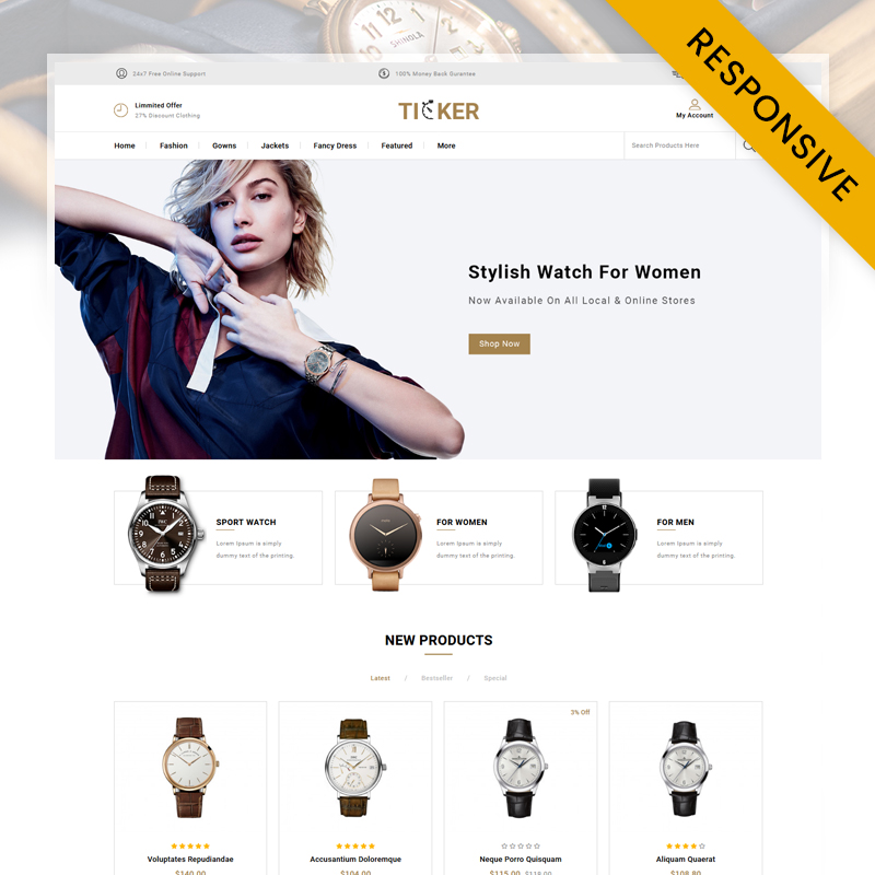 Шаблон OpenCart  Ticker - Watch Store 
