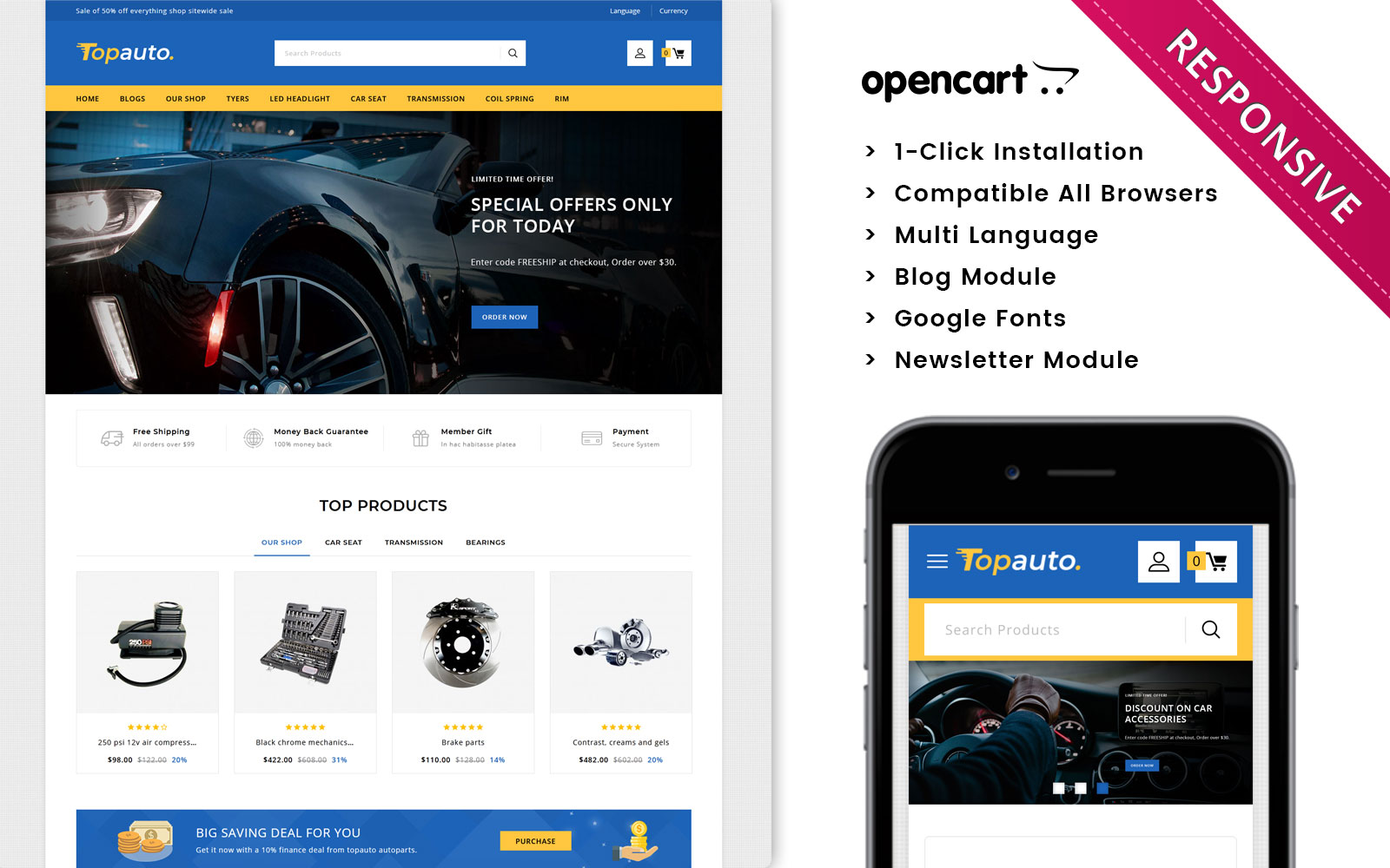 Шаблон OpenCart  Topauto - Automobile Store Premium 
