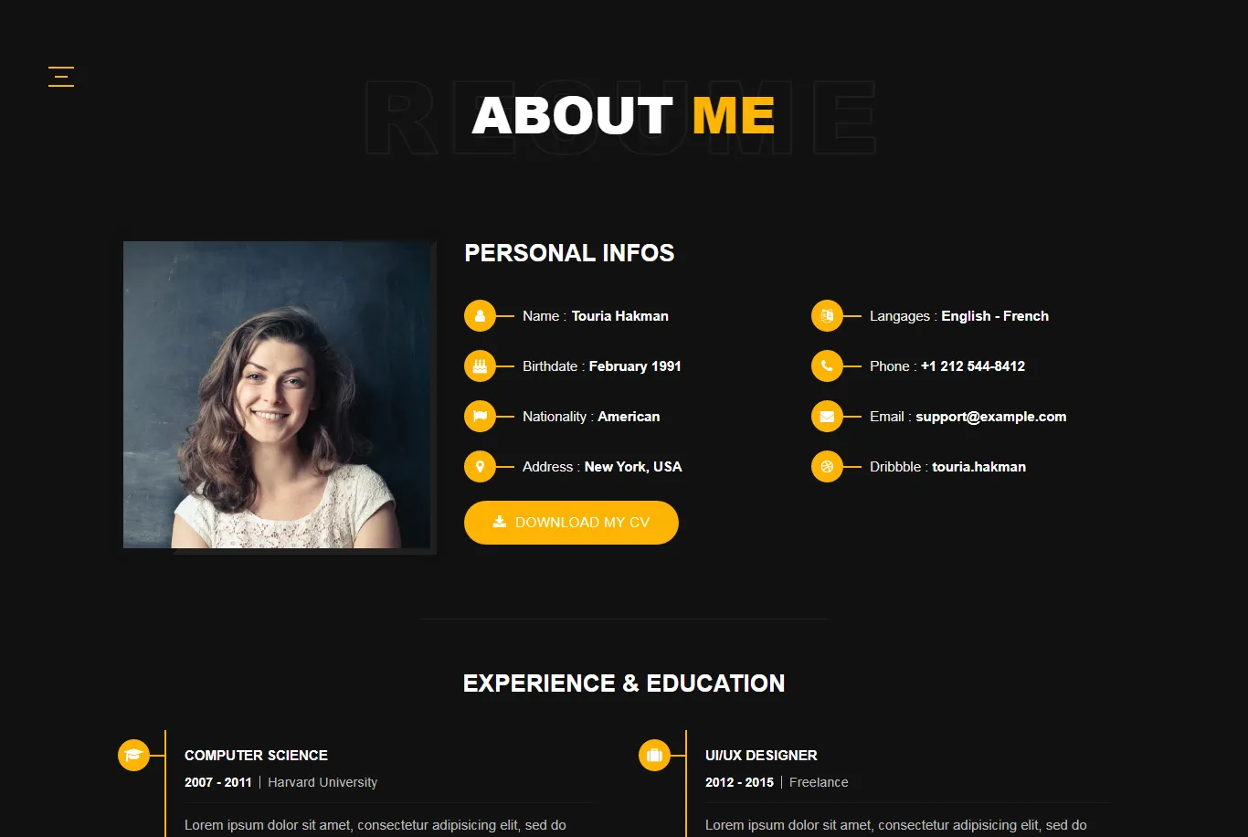 Touria - Personal Portfolio WordPress Theme Touria - Personal Portfolio WordPress Theme