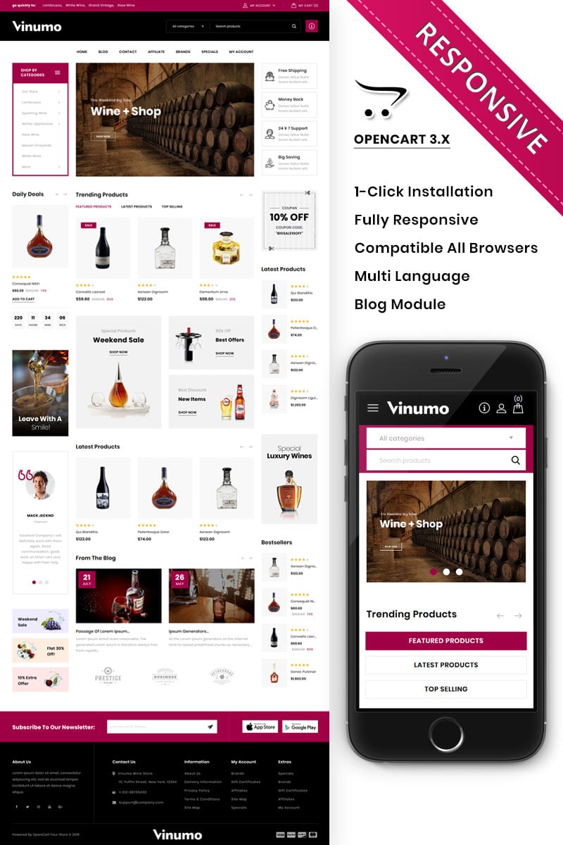Шаблон OpenCart  Vinumo - The Wine Store 