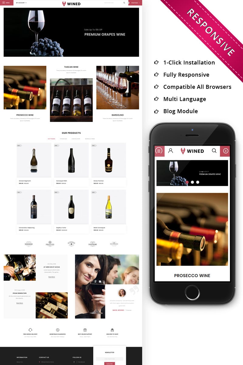 Шаблон OpenCart  Wined - The Wine Shop 