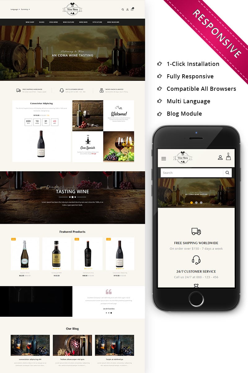 Шаблон OpenCart  WineMenu - The Wine Shop Responsive 