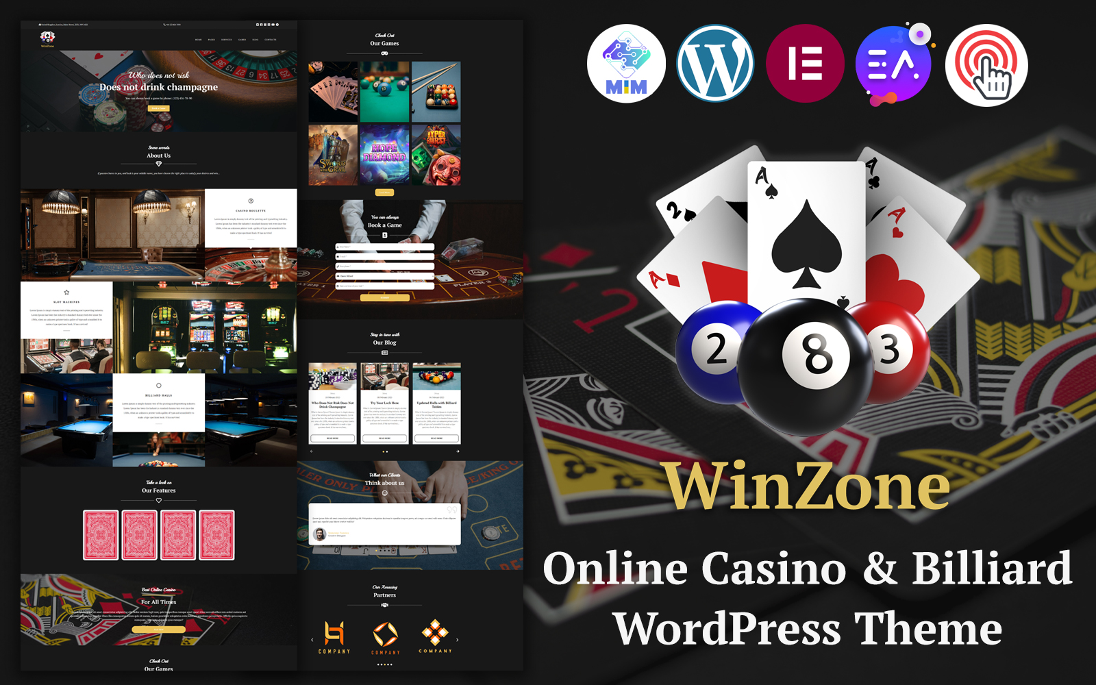 Шаблон WordPress WinZone - Online Casino&Billiard Theme WordPress