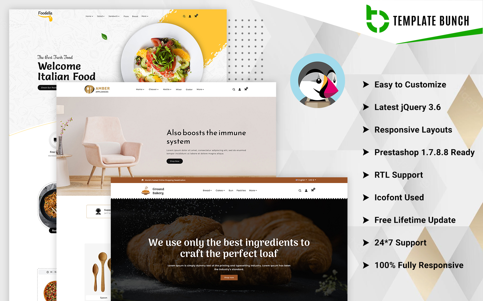 Amber - Home and Bakery with Food - Responsive Prestashop Theme for eCommerce Тема PrestaShop