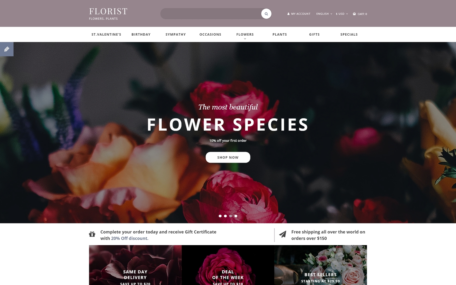 Шаблон OpenCart Flower Shop Responsive 
