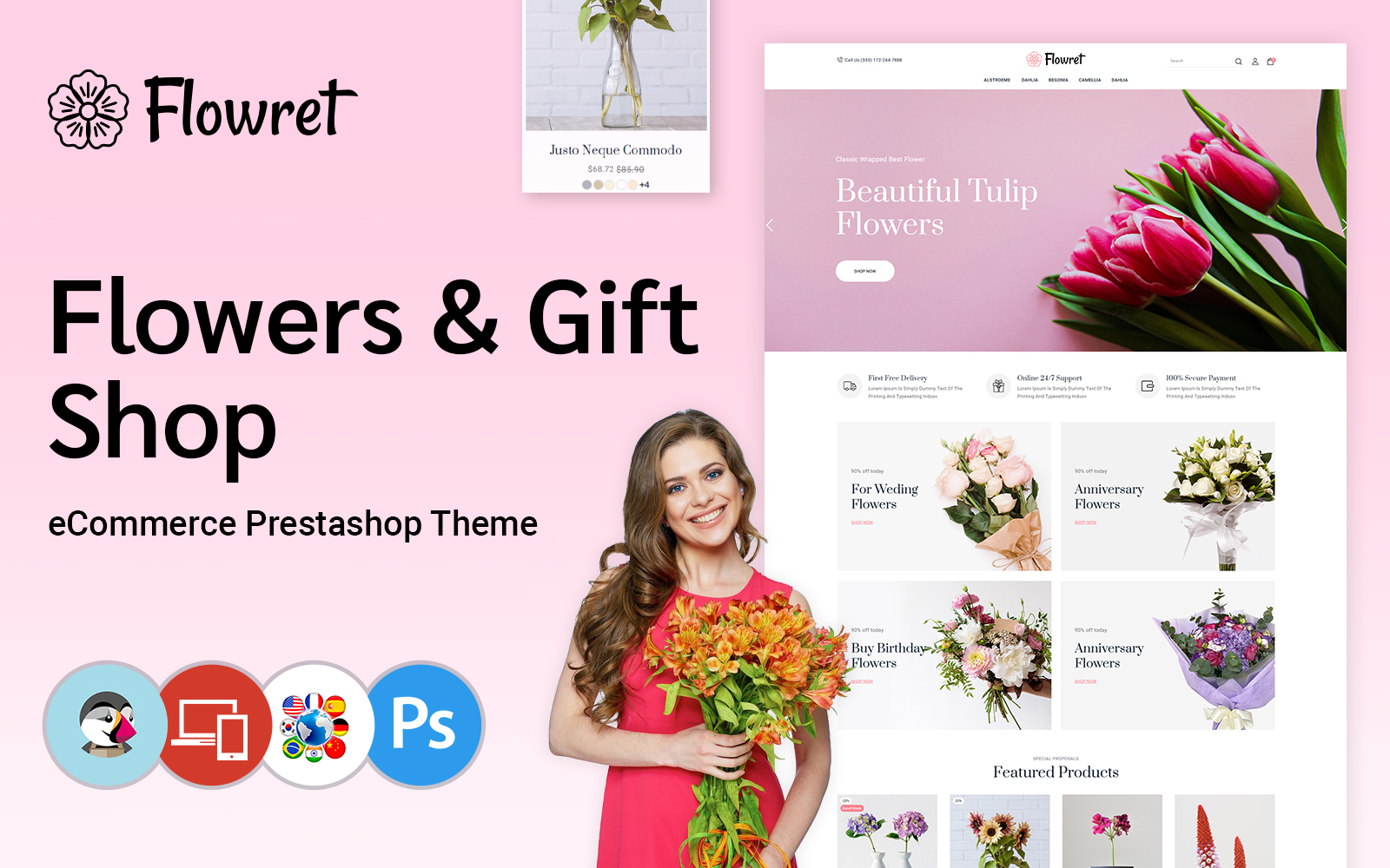 Flowret - Gifts, Flowers and Celebrations Тема PrestaShops