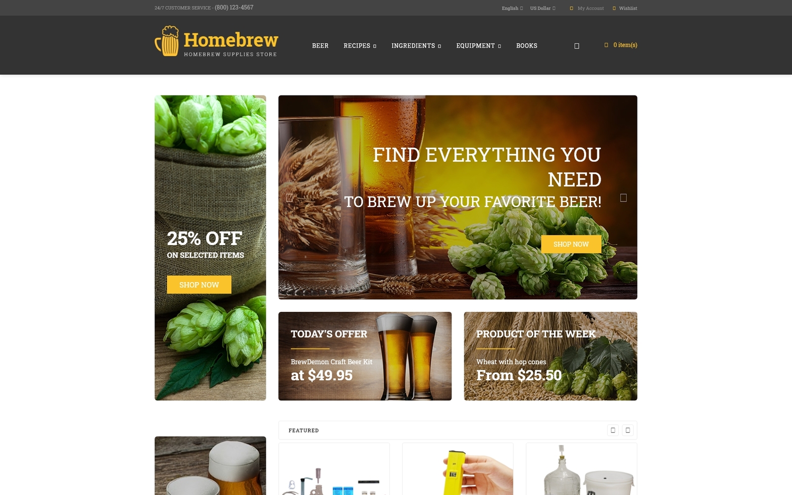 Шаблон OpenCart HomeBrew - Brewery Responsive 