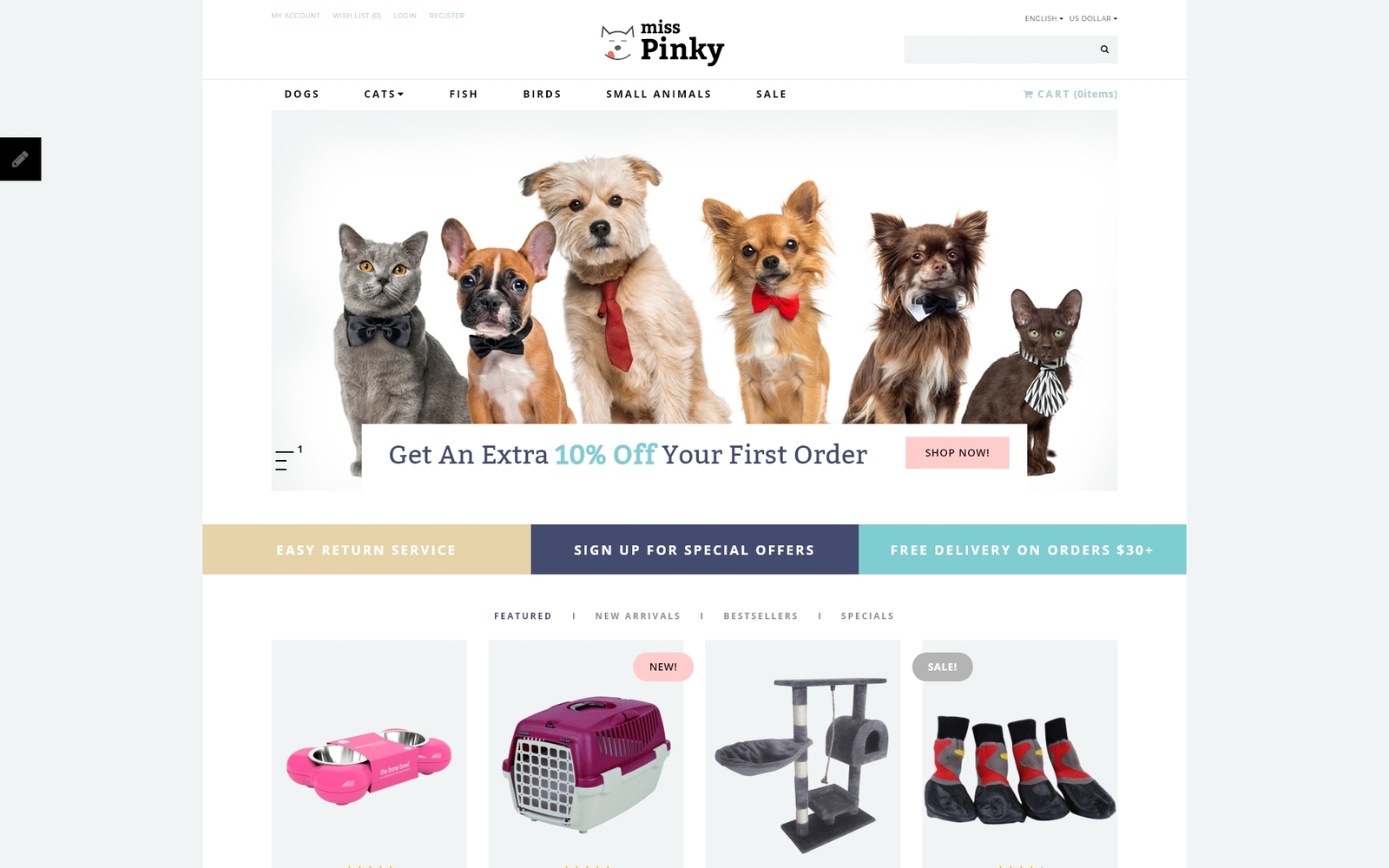 Шаблон OpenCart Miss Pinky - Animal & Pet 