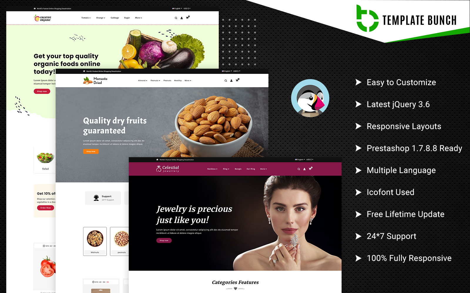 Organic Dry and Jewels - Responsive Prestashop Theme for eCommerce vegetables Тема PrestaShop