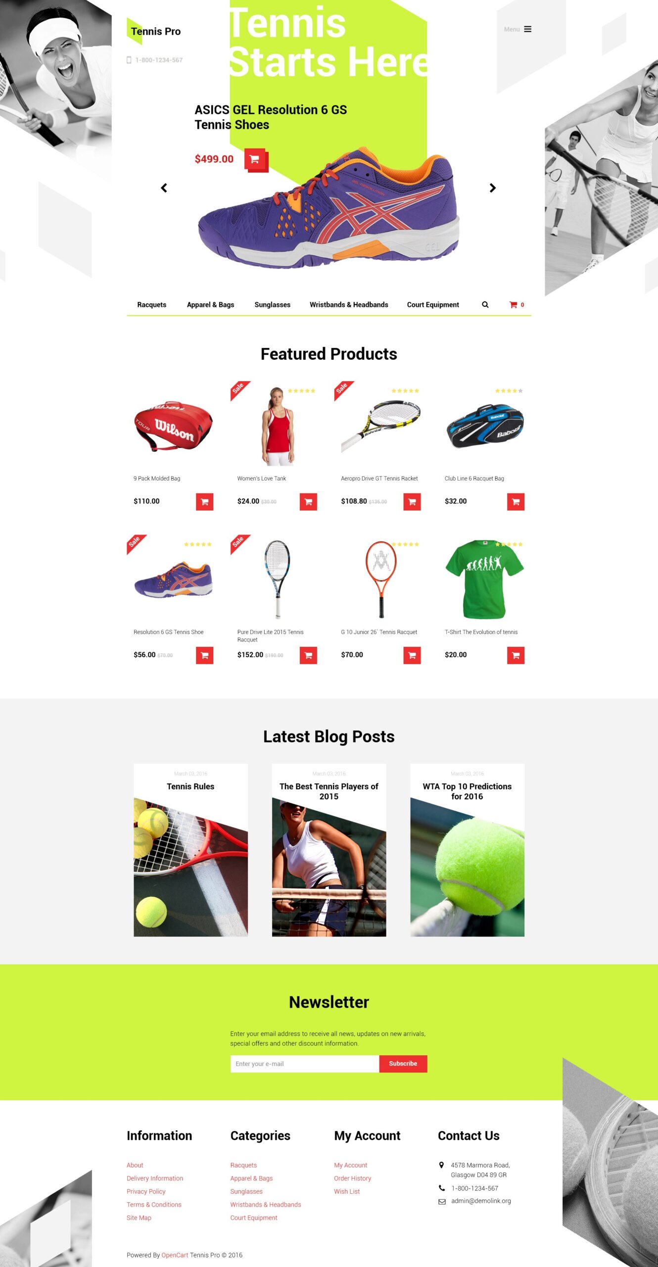 Шаблон OpenCart Tennis Pro 