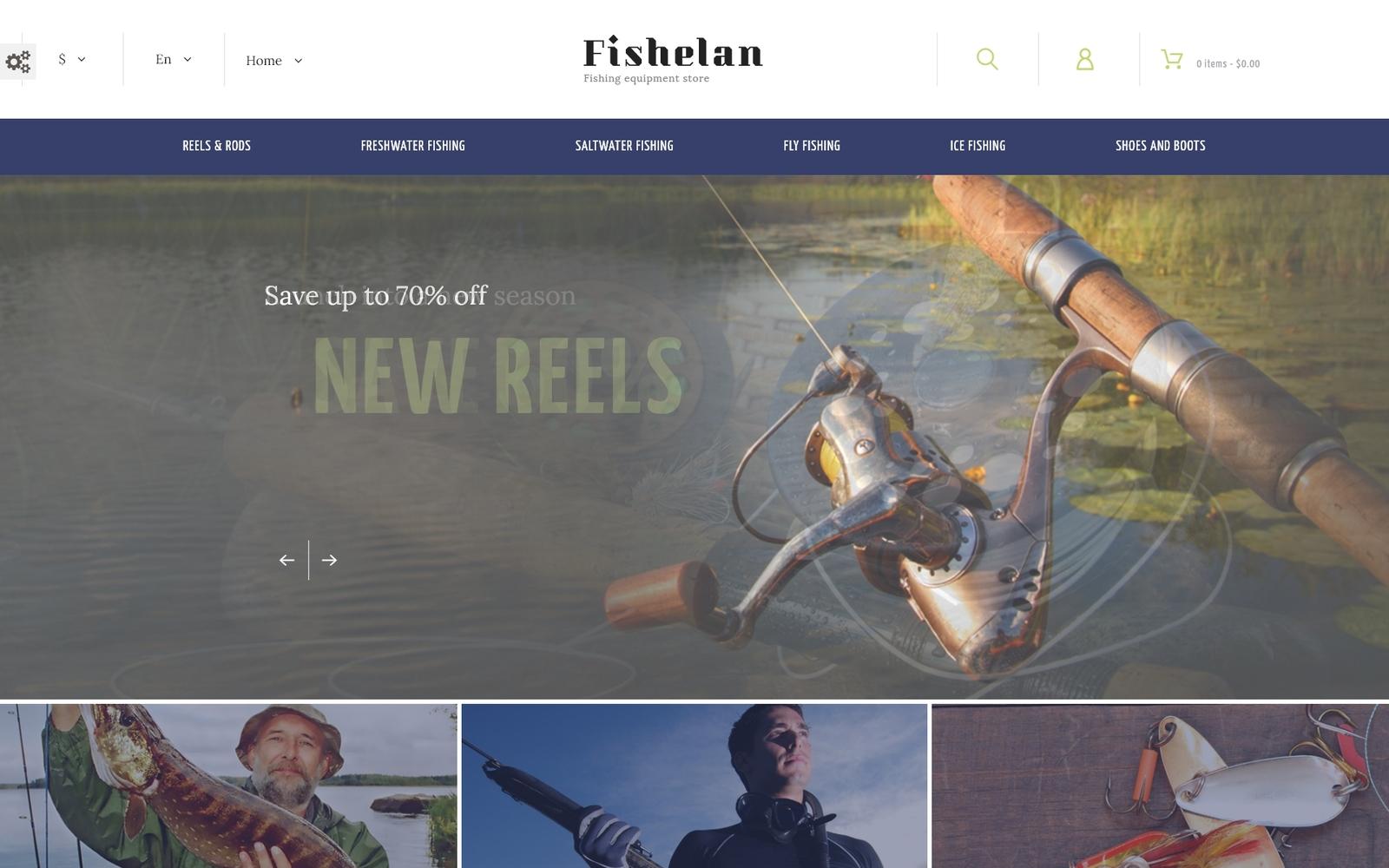 Fishelan - Fishing Equipment Тема PrestaShop