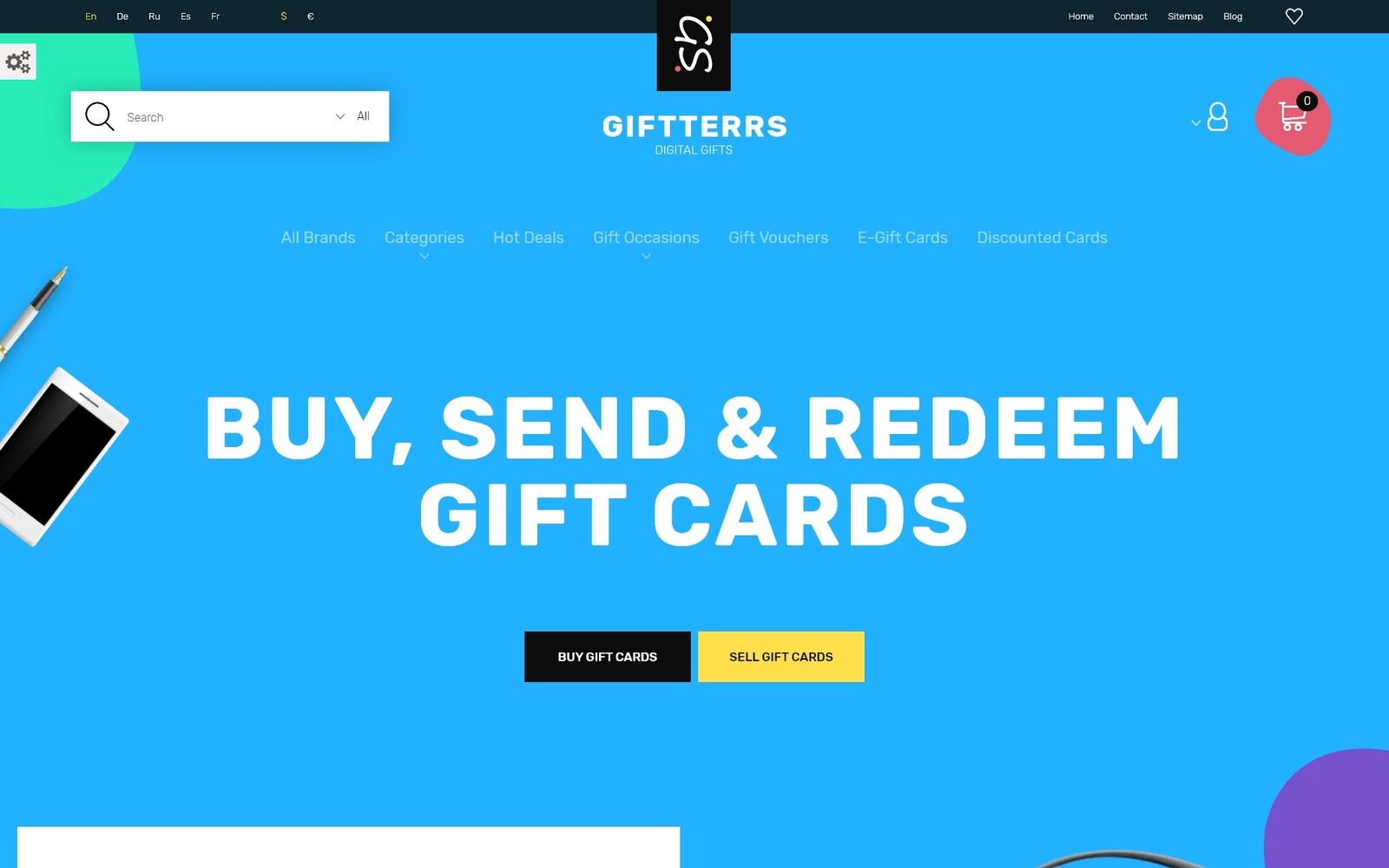 Giftterrs - Gift Cards for Any Purpose Тема PrestaShop