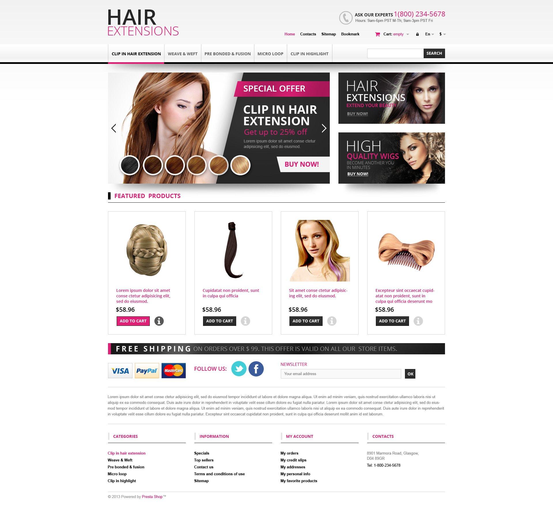 Hair Extensions Store Тема PrestaShop