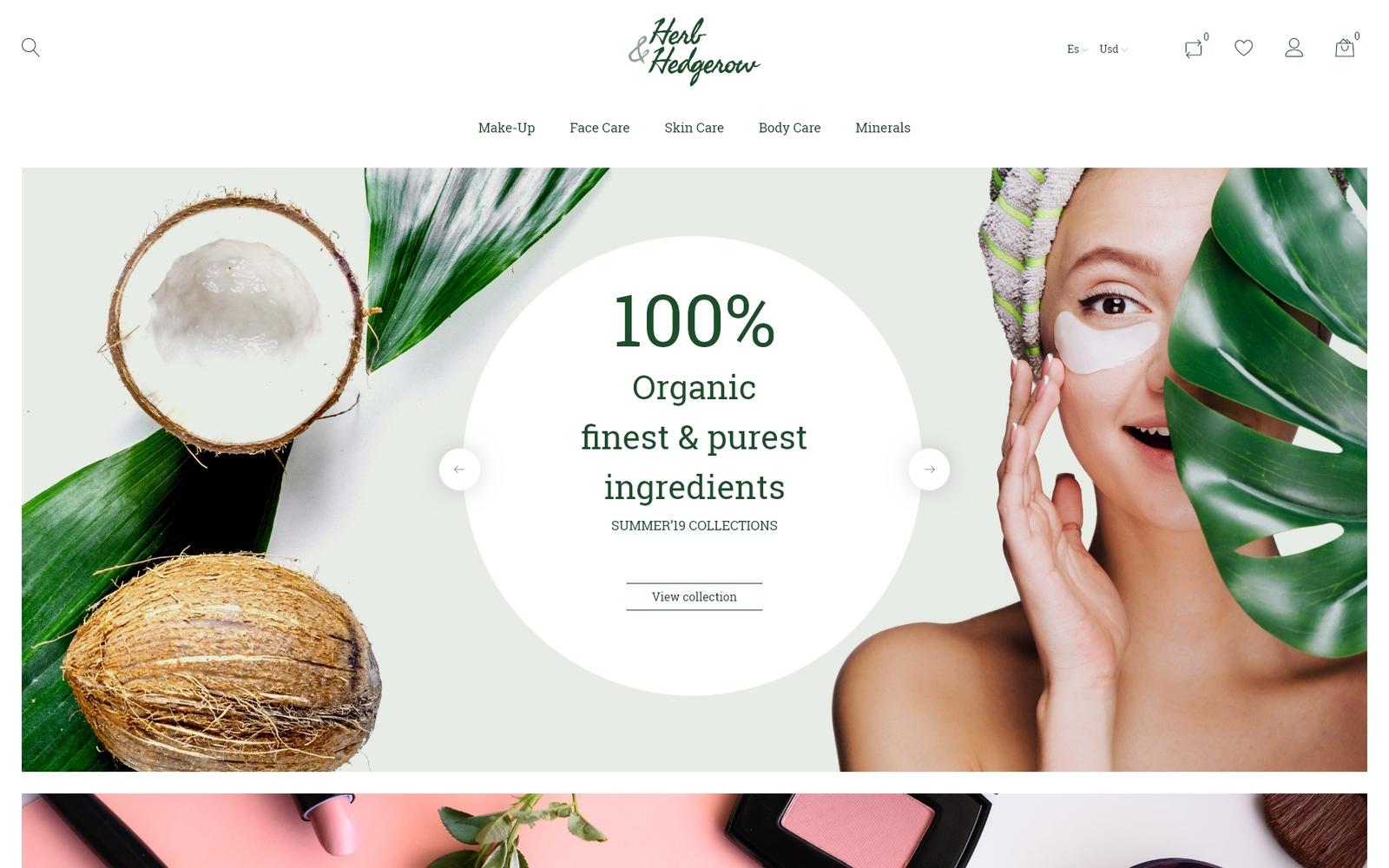 Herb and Hedgerow - Organic Cosmetics Store Bootstrap Clean Ecommerce Тема PrestaShop
