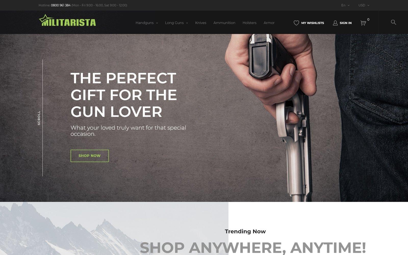 Militarista - Weapons Store Тема PrestaShop