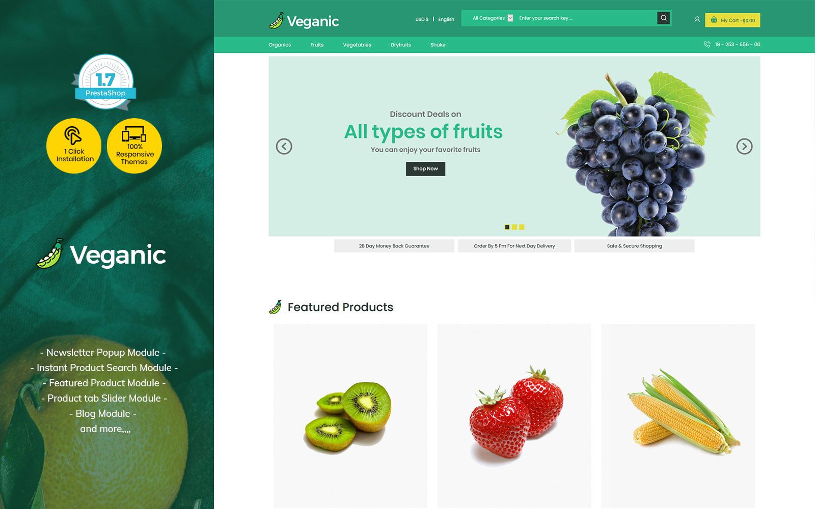 Veganic Organic Food - Fruit Vegetable Prestashop Theme Тема PrestaShop