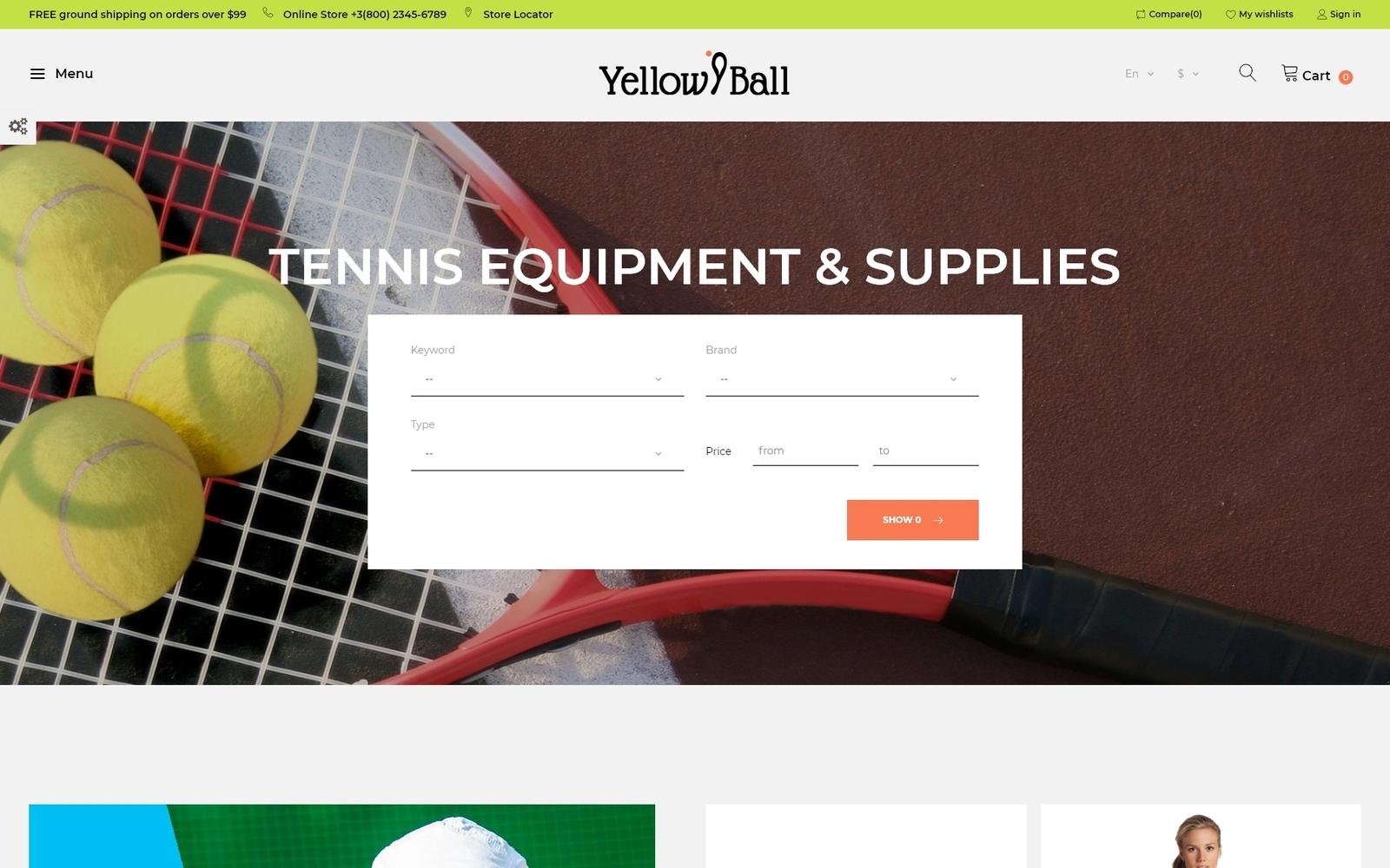 YellowBall - Tennis Store Тема PrestaShop