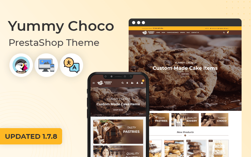 Yummy Choco - Cake & Bakery Store Prestashop Theme Тема PrestaShop