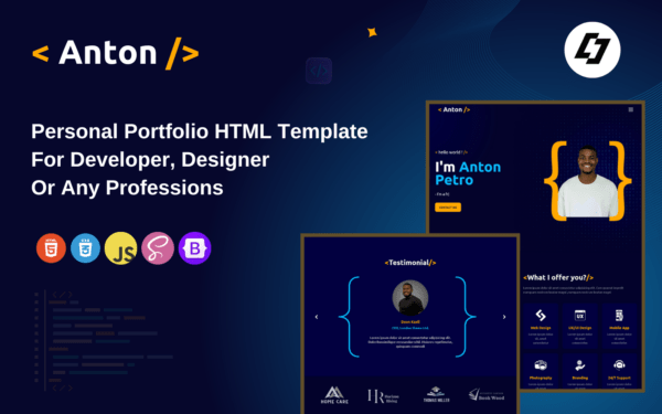 Anton - Versatile Portfolio HTML Template for Developers, Designers & Creative Professionals Website Template