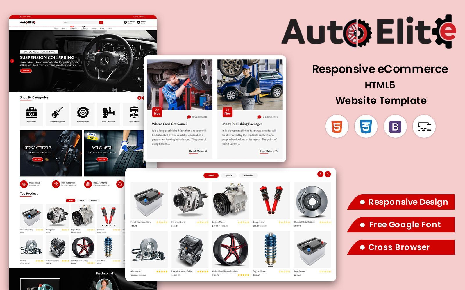 AutoElite Web - Premium HTML Template for Selling Vehicles Automobile Parts Online Website Template